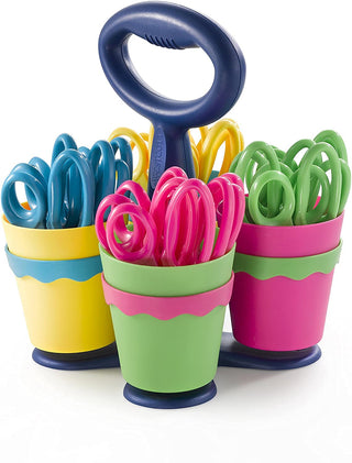 School Scissor Caddy and Kids Scissors by Westcott – Case of 4, Stainless,Stainless Steel,Steel, Yellow,blue,green,pink, Model 500-14755