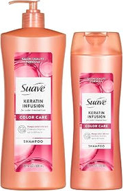 Suave Shampoo, Keratin Infusion Color Care 2-Size Bundle – pH-Balanced, Anti-Frizz Products, Hair Strengthening Moisture