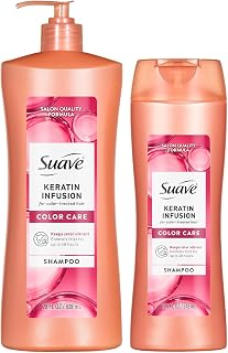 Suave Shampoo, Keratin Infusion Color Care 2-Size Bundle – pH-Balanced, Anti-Frizz Products, Hair Strengthening Moisture