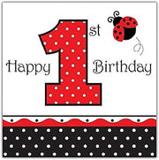 Creative Converting 16-Count Paper Lunch Napkins, Ladybug Fancy Happy 1st Birthday