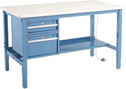 Global Industrial 72"W x 30"D Workbench, 1-1/4" Thick ESD Laminate Safety Edge with Drawers & Shelf, Blue