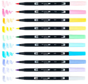 Art Marker Collection: Pastel 10 Piece Dual Brush Pen Set with Blending Palette Kit by Tombow – Model 810217931024