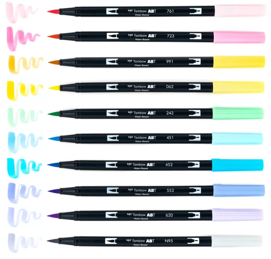 Art Marker Collection: Pastel 10 Piece Dual Brush Pen Set with Blending Palette Kit by Tombow – Model 810217931024
