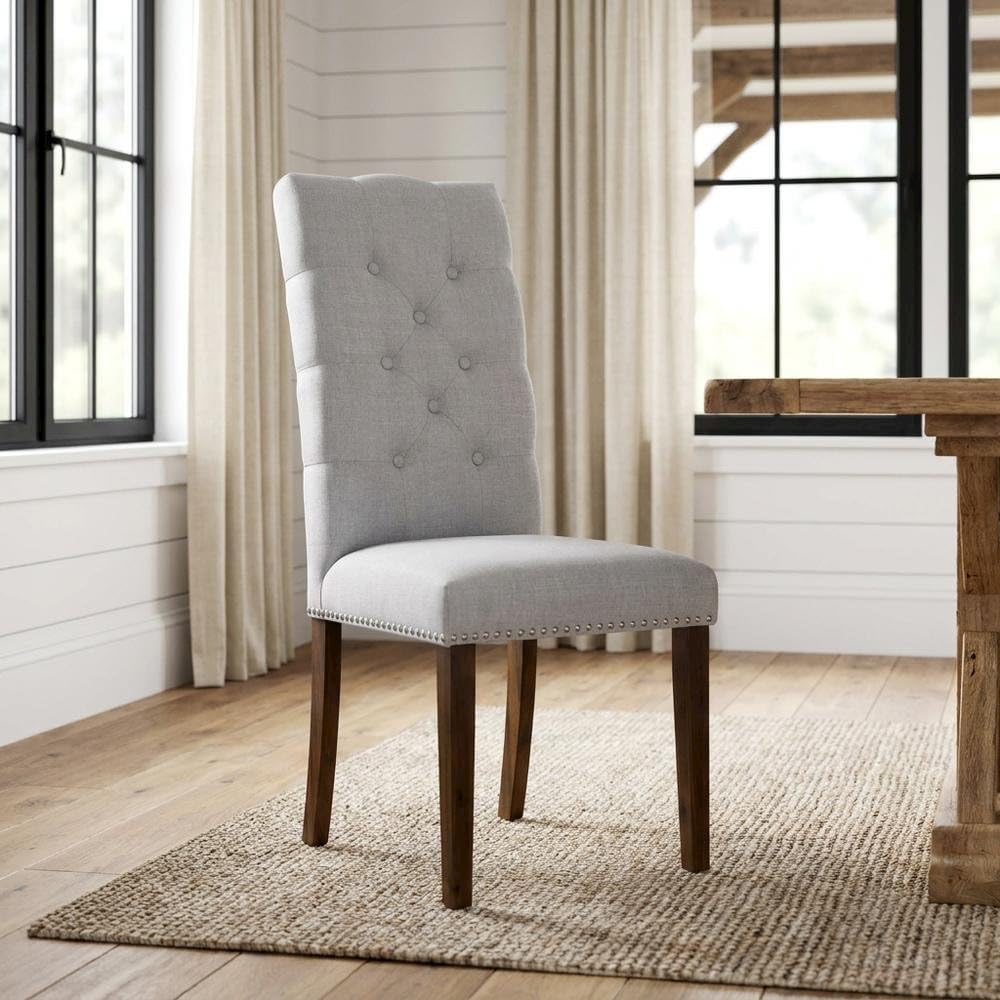 Upholstered Parsons Dining Chair with Walnut Legs by Furnifact – Wood, Walnut, Pack of 2