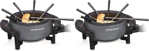 Hamilton Beach 12 Cup Electric Fondue Pot Set with Temperature Control, 6-Color Coded Forks, for Cheese, Chocolate, Hot Oil, Broth, 3 Quart PFAS-Free Nonstick Interior, Gray (86202) (Pack of 2)