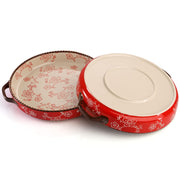 AVLA Ceramic Pie Pan Set, 9 Inch Round with Handles, 28 Ounce, Sakura Red