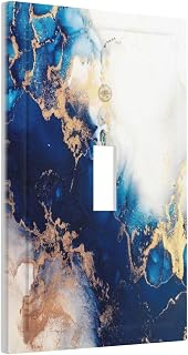 Art Marble Abstract 1 Gang Single Toggle Wall Plate Light Switch Cover Blue And Gold Fluid Decorative Switchplate Outlet Cover Decorative Receptacle for Bathroom Kitchen Home