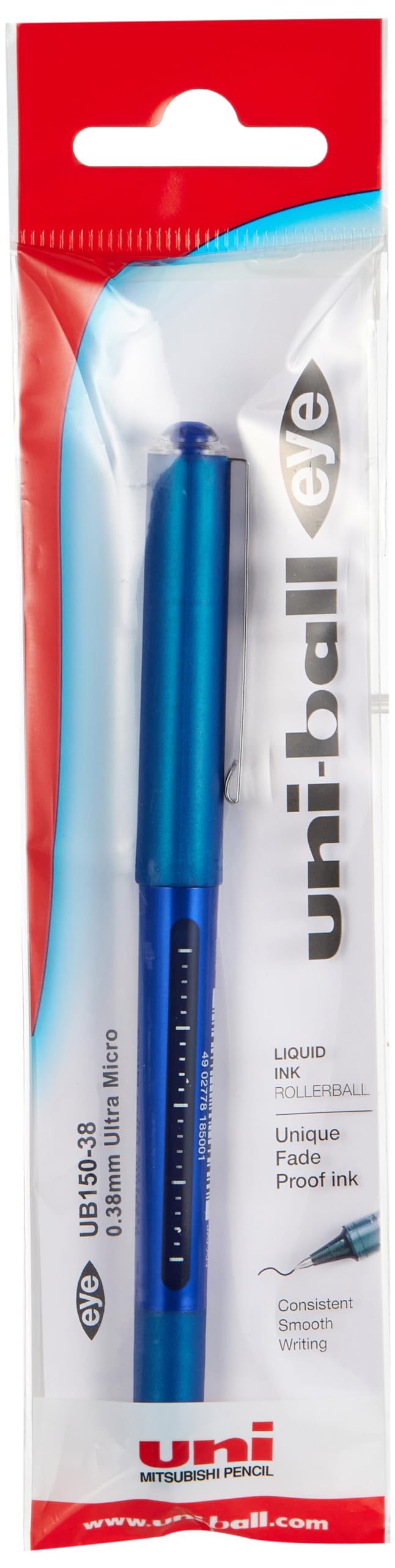 Eye Ultra Micro Pen 0.38 mm Blue by Uni-Ball – 1 Count (Pack of 1), Plastic, blue, Model UB-150-38