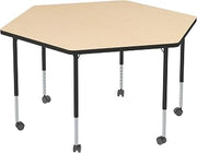 Learniture Structure Series Mobile Hex Collaborative Adjustable Height Table