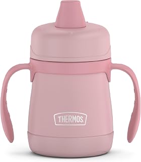 THERMOS Kids Stainless Steel Sippy Cup with Handles, 7 Ounces, Pastel Rose