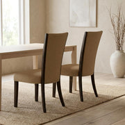 Linen-Upholstered Dining Chairs Set of by Furnifact – Wood, Brown, Pack of 2