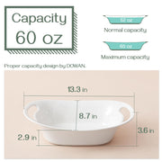 DOWAN Ceramic Serving Bowls, 60 Ounce Oval Platters with Handles, Soft White, Set of 2