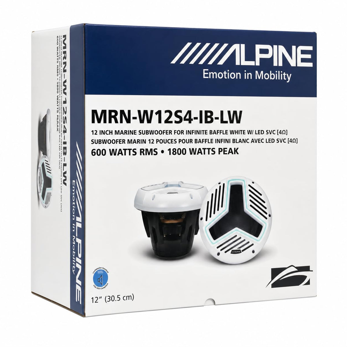 Marine 12" Infinite Baffle Subwoofer (White) by Alpine – Model MRN-W12S4-IB-LW
