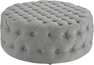 Furnifact Light Gray Fabric Upholstered Ottoman, Plush Neutral Accent Seat for Living Room, Bedroom and Casual Sitting Areas