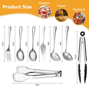 LifeMusican Serving Utensils Set, Large Stainless Steel, Silver 15 Pieces