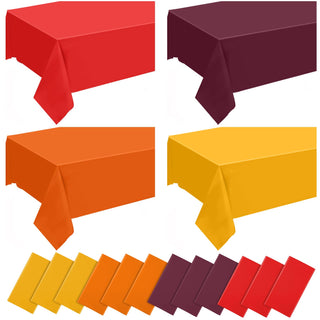 Frienda Plastic Tablecloths, 54 x 108 Inches, Orange Yellow Red Brown