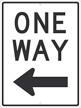 NMC Traffic Sign, One Way Arrow Left, 24" x 18", White, TM510J