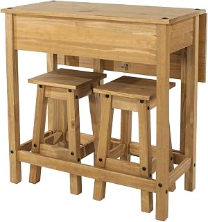 Furniture Dash Wood Breakfast Set of Drop Leaf Table with 2 Stools, Solid Wood, Compact and Small Kitchen Table, Dining Table, Mesas de Comedor, Corona