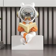 Astronaut Statue Spaceman Sculpture Figure Decor Home Living Room,Office,Desktop,Bookshelf Decorations (Reading (Orange) with Base)