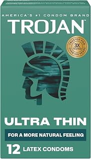 TROJAN Sensitivity Ultra Thin Spermicidal Lubricant Premium Latex Condoms, Pack of 4