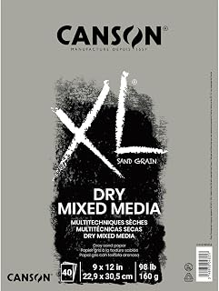 Canson XL Series Sand Grain Dry Mixed Media Pad, 9" x 12", Grey, 98 lb. (160gsm), 40 Sheets/Pad