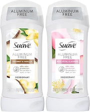 Suave Aluminum-Free Deodorant Variety 2-Pack – Coconut & Vanilla + Rose Petal & Jasmine, 48H Odor Protection, Free of Parabens, Dyes & Talc, 2.7 Oz Ea