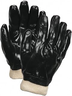 MCR Safety 6100 Single-Dipped PVC Plastic Gloves with Interlock Lined Knit Wrist, Smooth, Black, Large, 1-Pair