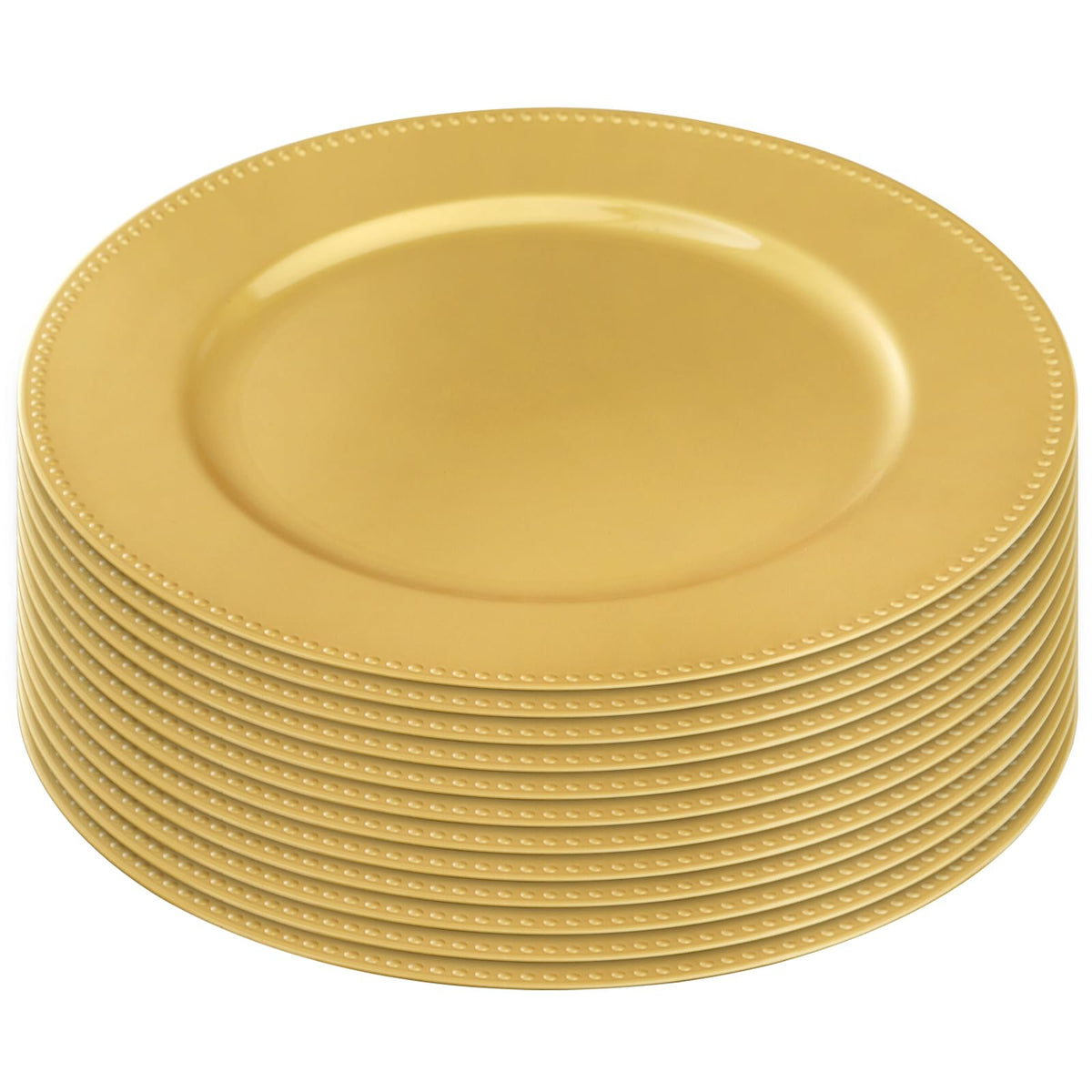 Okllen Charger Plates, 13 Inch Round Beaded, Gold, Set of 12