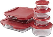 Anchor Hocking 12 Piece Glass Food Storage and Embrace Baking Dish Set with Cherry BPA-Free SnugFit Lids, Microwave, Oven, Freezer, and Dishwasher Safe