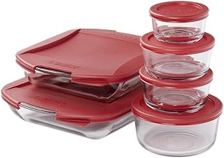 Anchor Hocking 12 Piece Glass Food Storage and Embrace Baking Dish Set with Cherry BPA-Free SnugFit Lids, Microwave, Oven, Freezer, and Dishwasher Safe