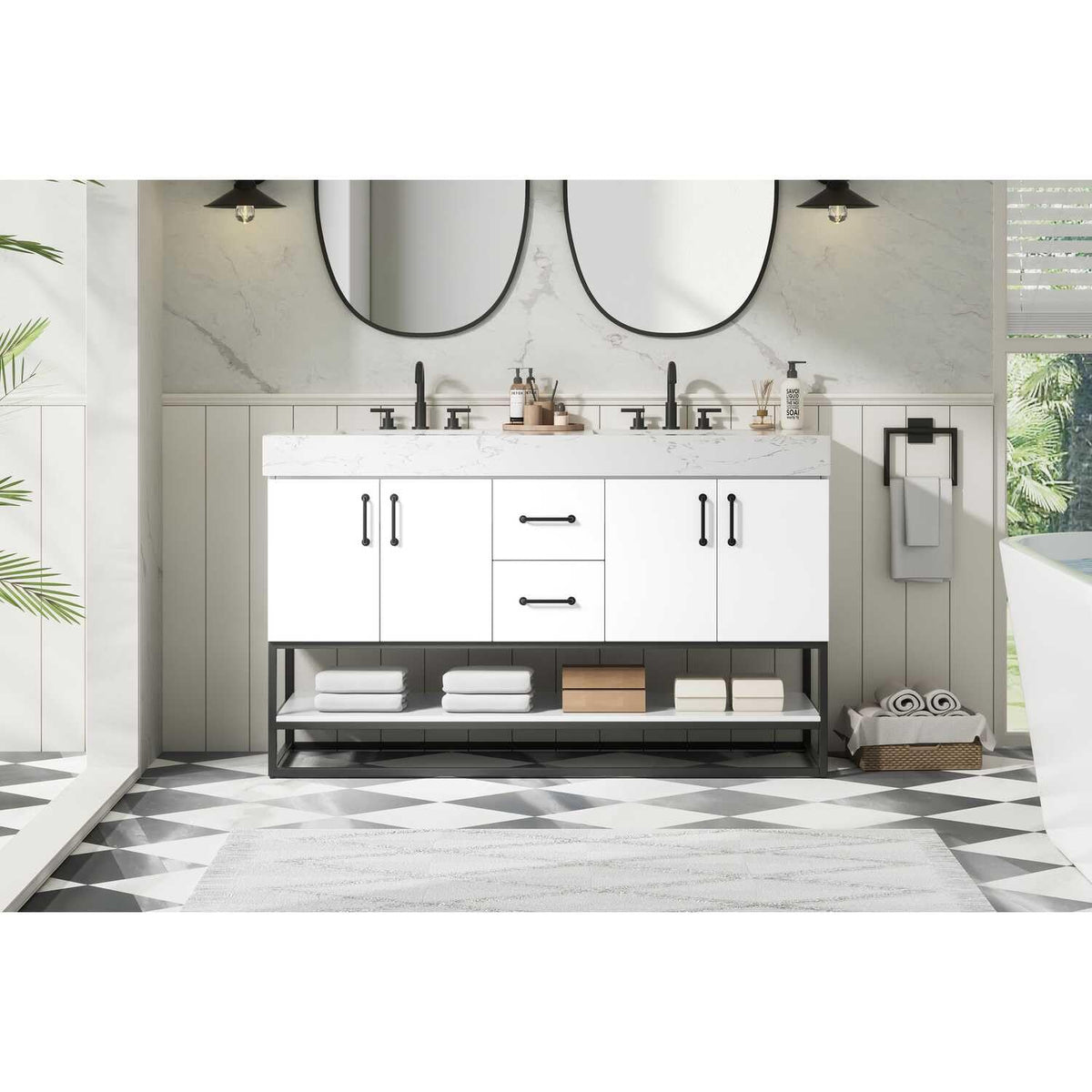 Caroline Bathroom Vanity White by Lighting Design – Wood, White, Model VF29254DWH