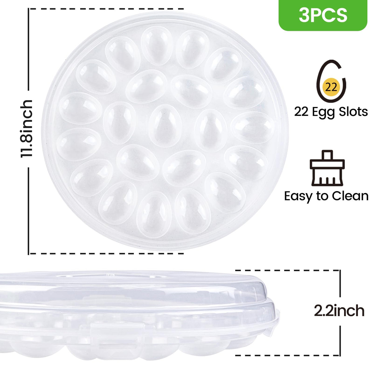 Haksen Egg Carrier Set, 3 Clear Trays with Lids, Holds 66 Deviled Eggs