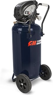 Campbell Hausfeld 26-Gallon Oil-Free Air Compressor, 150 PSI, DC260000 | Portable 120V compressor delivers 4 CFM at 90 PSI with a vertical tank, steel handle and large wheels.