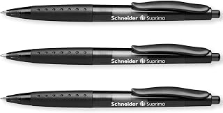 Schneider Suprimo Ballpoint Pen with Rubber Grip & Medium Tip, Black 3 Pack | Retractable, Refillable, Smooth Everyday Writing, Waterproof ISO-Certified Ink, Document Proof, Ideal for Office, Work, Home