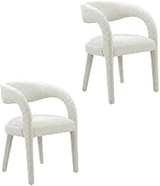 Furnifact Boucle-Upholstered Dining Chairs Set of 2 with Arms, Upholstered Kitchen Chairs for Dining Room Table, Ivory