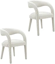 Furnifact Boucle-Upholstered Dining Chairs Set of 2 with Arms, Upholstered Kitchen Chairs for Dining Room Table, Ivory
