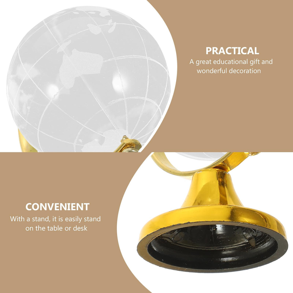 Crystal Globe Decoration with Stand for Office and Home Use by YARNOW – Golden, Model 23C14037TG
