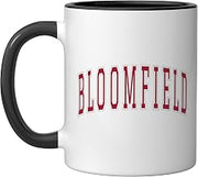 Bloomfield New Jersey Souvenir College Style Red Text Ceramic Mug, Black/White