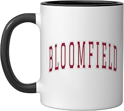 Bloomfield New Jersey Souvenir College Style Red Text Ceramic Mug, Black/White