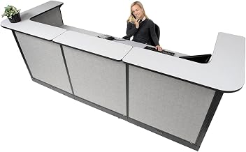 Global Industrial 124"W x 44"D x 46"H U-Shaped Electric Reception Station, Gray Counter/Gray Panel