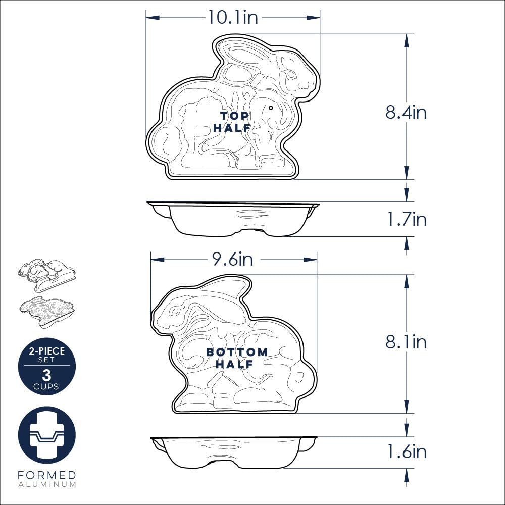 Easter Bunny 3-D Formed Aluminum 2 Piece Cake Pan by Nordic Ware – 3 Cup, 3.0 cups, Aluminum, Natural Aluminum, Model 41200