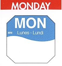Daymark Monday Labels White/Blue Tri-Lingual Rotation Day of The Week Labels - 1"L x 1"H 1000 Per Roll
