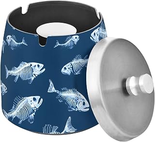 Fish Skeletons Splash Ashtray with Lid, Outdoor Ashtrays for Patio