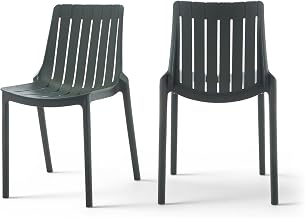 Meridian Furniture 55012Green-C Marilla Collection Modern | Contemporary Outdoor Patio Dining Chair with Polypropylene Plastic, Stackable, Weather Resistant, Contemporary Design, Green, Set of 2,