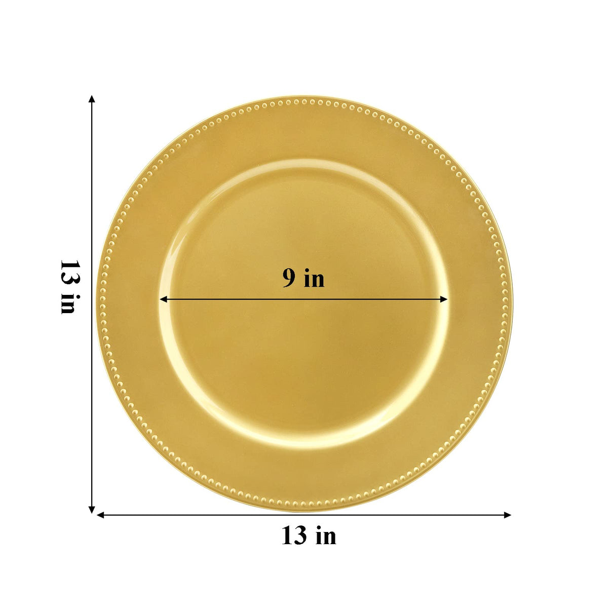 Okllen Charger Plates, 13 Inch Round Beaded, Gold, Set of 12