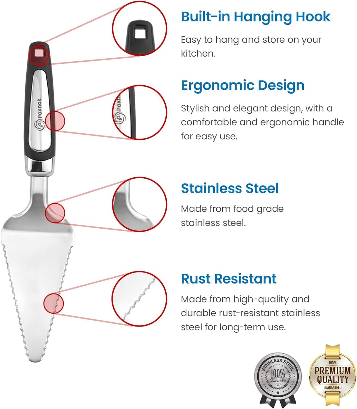PAXNOK Pie Server and Cake Cutter Set, Stainless Steel, Black 13 Inch