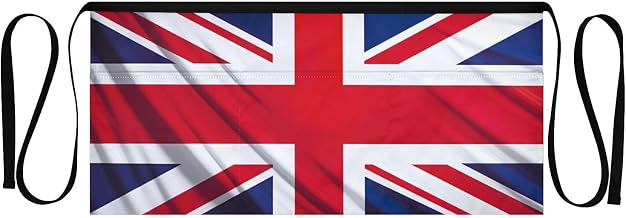 British Flag 3-Pocket Server Apron Professional Waist Apron for Waitress, Bartender & Restaurants, Water-Resistant Half Apron for Men Women