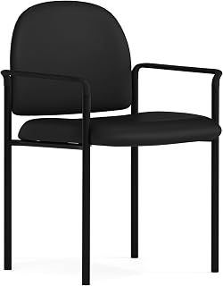 Flash Furniture Steel Stackable Reception Chair with Arms, Black Vinyl | Contoured Cushions, Powder Coated Frame, Durable Construction, Commercial Use