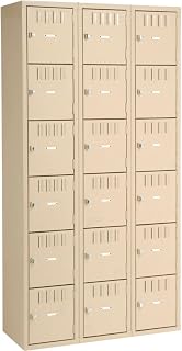 Tennsco BS6-121812-C-SND 6 Tier Box Locker Without Legs, Assembled, 18 Openings, 36" Width, 18" Length, 72" Height, Sand