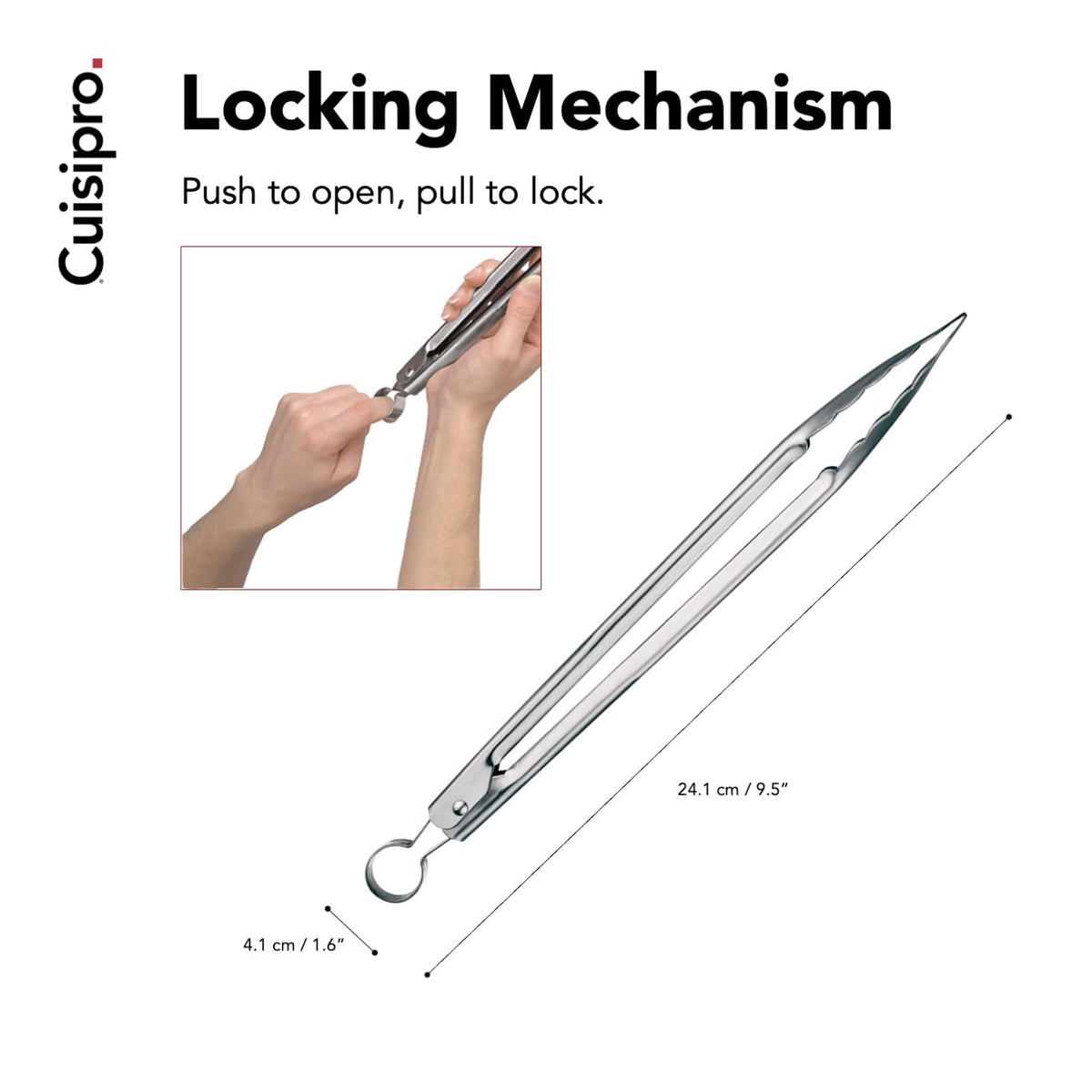 9.5-Inch Stainless Steel Locking Tongs by Cuisipro – 9.5-Inch, Stainless Steel, Silver, Model 1330